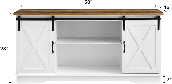 Walker Edison Richmond Modern Farmhouse Sliding Barn Door TV Stand for TVs up to 65 Inches, 58 Inch, Stone Grey - LeafyLoom