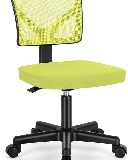 Home Office Chair Mesh Armless Computer Desk Chair Ergonomic Task Rolling Swivel Chair Adjustable Modern Chair with Lumbar Support, Green - LeafyLoom