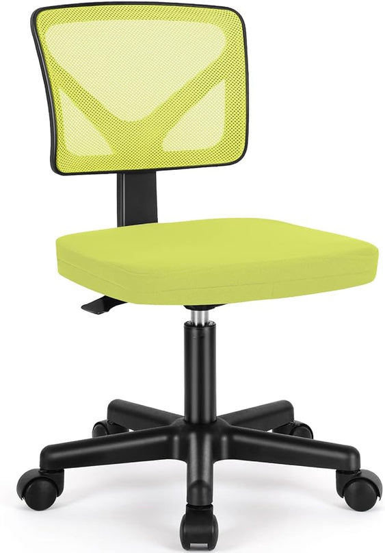 Home Office Chair Mesh Armless Computer Desk Chair Ergonomic Task Rolling Swivel Chair Adjustable Modern Chair with Lumbar Support, Green - LeafyLoom