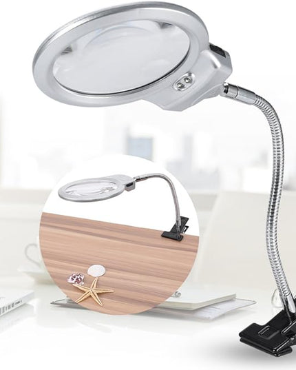 LED magnifying lamp, table magnifying glass, magnifying glass lighting lens with flexible gooseneck, for bed lamp, tattoo, manicure, makeup, eyelashes, suitable for crafts, - LeafyLoom