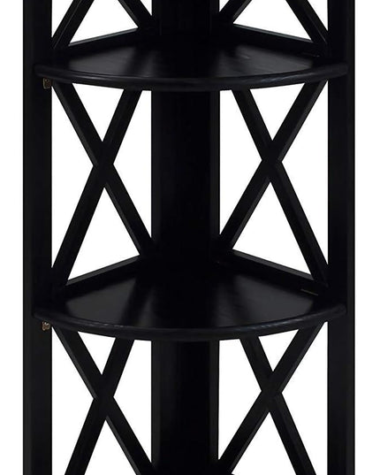 Casual Home Montego 3-Shelf Corner Folding Bookcase with Mantel Top, Black - LeafyLoom