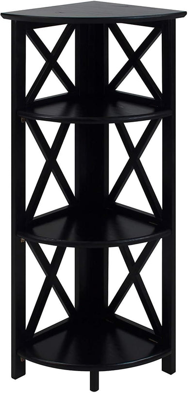 Casual Home Montego 3-Shelf Corner Folding Bookcase with Mantel Top, Black - LeafyLoom