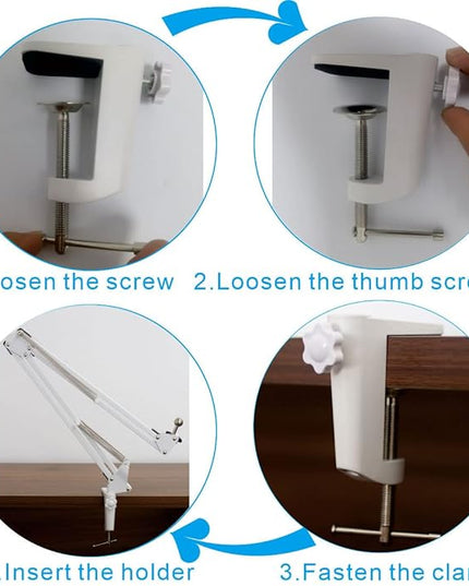 Desk lamp Clamp: 2PACK 1/2 Enlarge Hole Replacement C Clamp for Desk Light,Magnifying Glass with Light,Table Mic Stand,Mic Arm Desk Mount,Swing Arm Phone Holder,for Home Office Work Task (WHITE) - LeafyLoom