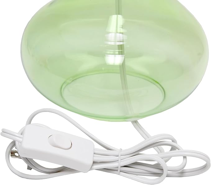 Simple Designs LT2063-GRW Glass Raindrop Table Lamp with Fabric Shade, Green with White Shade - LeafyLoom
