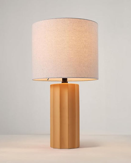 Globe Electric 61000062 20" Ribbed Ceramic Table Lamp, Matte Terracotta Finish, White Linen Shade, On/Off Rotary Switch on Socket, for Living Room, Bedroom, Office, Home Décor - LeafyLoom