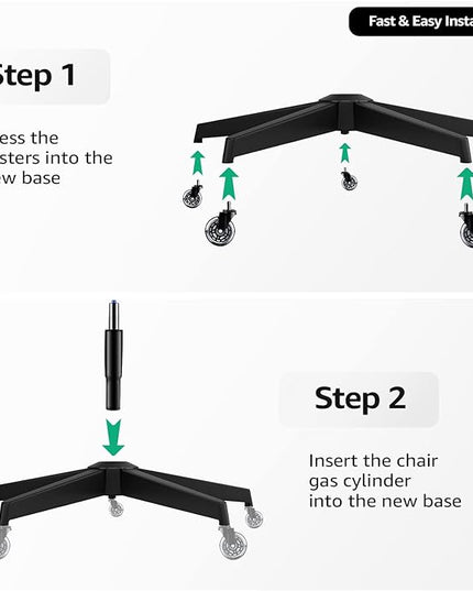 Office Chair Base, 28'' Desk Chair Base Replacement with Worldwide Metal Legs (2400Lbs), Chair Bottom Part for Most Chairs, Universal Gas Cylinder and Caster Sockets, Matte Black - LeafyLoom