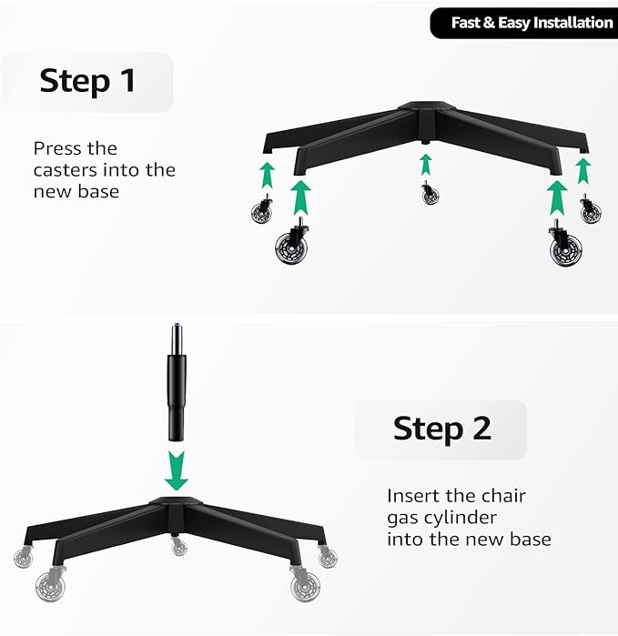 Office Chair Base, 28'' Desk Chair Base Replacement with Worldwide Metal Legs (2400Lbs), Chair Bottom Part for Most Chairs, Universal Gas Cylinder and Caster Sockets, Matte Black - LeafyLoom