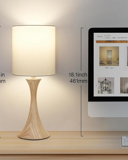 Bedside Touch Lamp, 3 Way Dimmable Touch Control Table Lamp, Wood Grain Farmhouse Table Lamp, Modern Nightstand Lamp with White Shade for Bedroom, Dorm, Office, 3000K LED Bulb Included - LeafyLoom