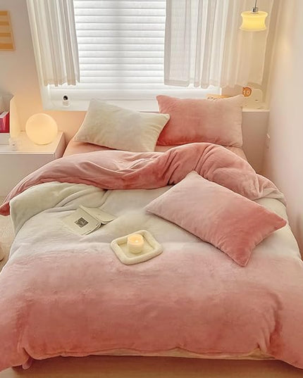 Wellboo Pink White Gradient Comforter California King White and Pink Fluffy Bedding Comforters Cal King Modern Bean Pink Gradient Flannel Quilts Farmhouse Watercolor Comforters Sherpa Fuzzy Plush Bed - LeafyLoom
