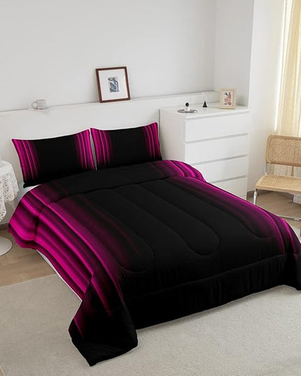Geometric Abstract Ombre Bedding Bed Set Men Adults Teens Rose Red Black Striped Comforter Set Kids Boys Girls Simple Modern Comforter Collection 2Pcs Twin Size Boys - LeafyLoom