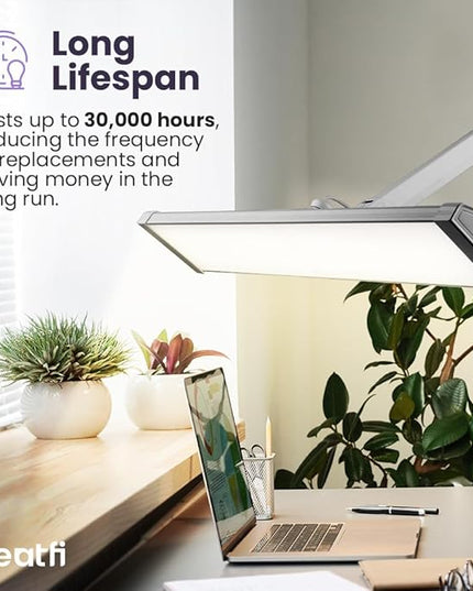 Neatfi Ultra 3,500 Lumen LED Desk Lamp, Color Correlated Temperature, 3 Light Modes, Dimmable, 45W, 26 Inch Wide Metal Shade, 540 SMD LEDs (CCT with Clamp, Silver) - LeafyLoom