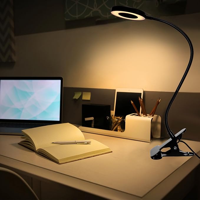 4 Pcs Desk Lamp Clip on Light 48 LEDs USB Clip Ring Light with 3 Color Modes and 10 Brightness Dimmable, Eye Protection Desk Light, 360° Flexible Gooseneck for Desk Headboard Reading - LeafyLoom
