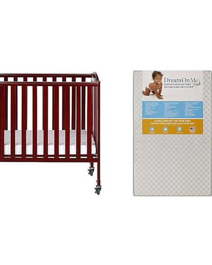 3-in-1 Folding Portable Crib with Dream On Me 3 Portable Crib Mattress, White - LeafyLoom