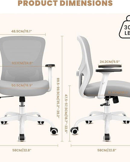 Office Chair Ergonomic Desk Chair with Adjustable Lumbar Support, Swivel Comfy Computer Chair Heavy Duty Executive Chair for Home Office - LeafyLoom