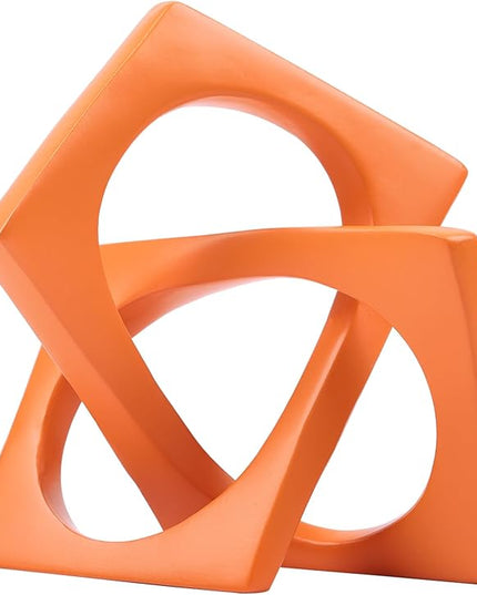 DOVDOV Geometric cube orange knot decorations, geometric sculptures, modern home decorations for home decor accents, dining tables, on shelves, consoles, entryway tabletop centrepieces - LeafyLoom