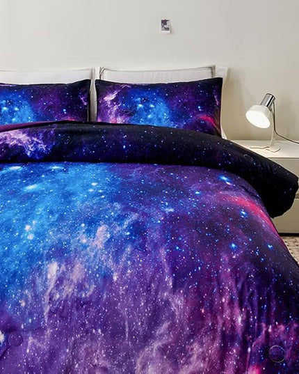 Galaxy Comforter Set,Girls Purple Bedding Set Full,Galaxy Bedding Set for Kids Girls Boys,Space Comforter Set Full with Pillowcase,Girls Full Comforter Set - LeafyLoom