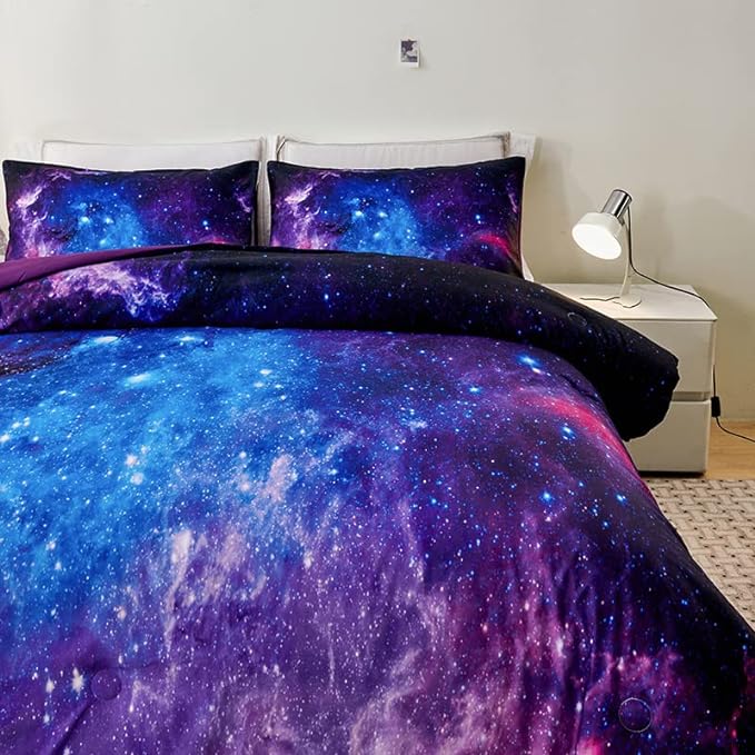 Galaxy Bedding Twin,Girls Purple Comforter Set,Twin Size Comforter Set for Boys Kids,Teen Girl Bedding Set Twin,Space Bedding,Kids Comforter Set for Girls,Twin Girl Comforter Set - LeafyLoom