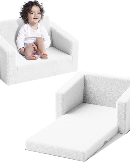 Kids Couch,2-in-1 Toddler Chairs for Boys,Kids Sofa with Storage,Comfortable Kids Sofa Bed,Fun Kids Lounge Chair,Toddler Furniture,Kids Playroom,Children'S Gifts (White) - LeafyLoom