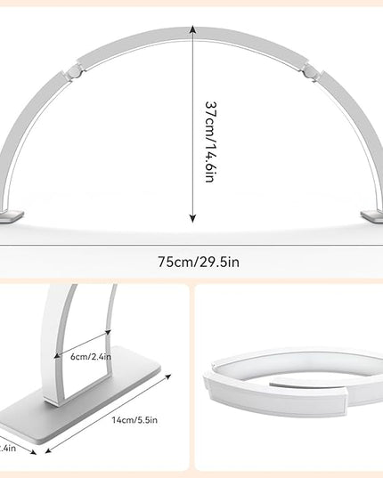 Foldable Half Moon Nail Desk Lamp 29.5Inch, Stepless Dimming Brightness 3360 Lumen Led Light for Nails, Manicure Desk Light for Lash Tech, Cosmetic, Tattoo, Eyebrows, White - LeafyLoom