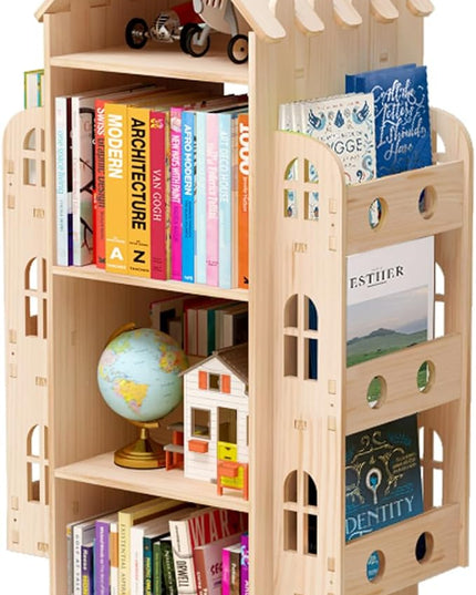 Rotating Bookshelf 360 Display 4 Tier Floor Standing Bookcase Storage Rack for Kids&Adults Bookshelf, Wood Book Shelf, Storage Book Bookrack - LeafyLoom