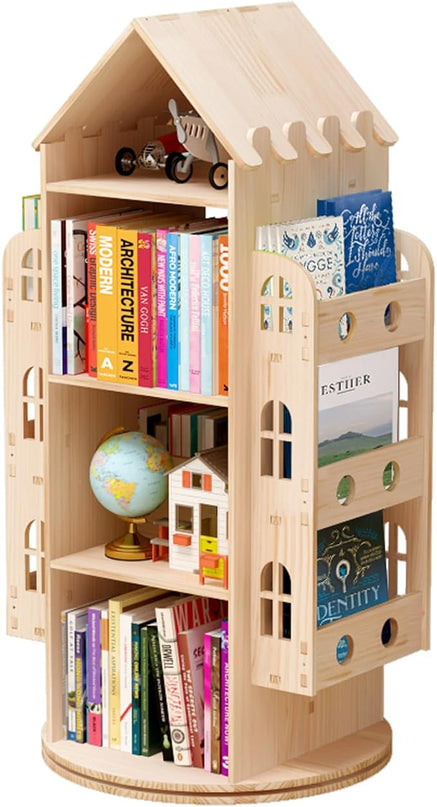Rotating Bookshelf 360 Display 4 Tier Floor Standing Bookcase Storage Rack for Kids&Adults Bookshelf, Wood Book Shelf, Storage Book Bookrack - LeafyLoom