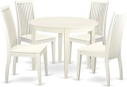 East West Furniture BOIP5-LWH-W Boston 5 Piece Kitchen Set for 4 Includes a Round Table and 4 Dining Room Chairs, Linen White, 42x42 Inch - LeafyLoom