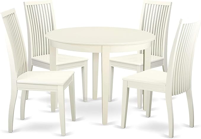 East West Furniture BOIP5-LWH-W Boston 5 Piece Kitchen Set for 4 Includes a Round Table and 4 Dining Room Chairs, Linen White, 42x42 Inch - LeafyLoom