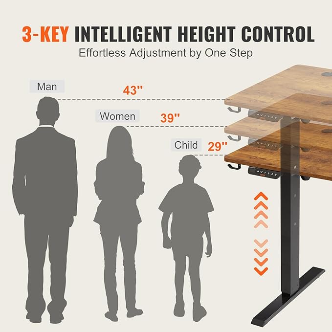 VEVOR Height Adjustable Desk, 55.1 x 23.6 in, 3-Key Modes Electric Standing Desk,Whole Piece Desk Board, Sturdy Dual Metal Frame, Max. Bearing 180 LBS Computer Sit Stand up Desk, for Home and Office - LeafyLoom