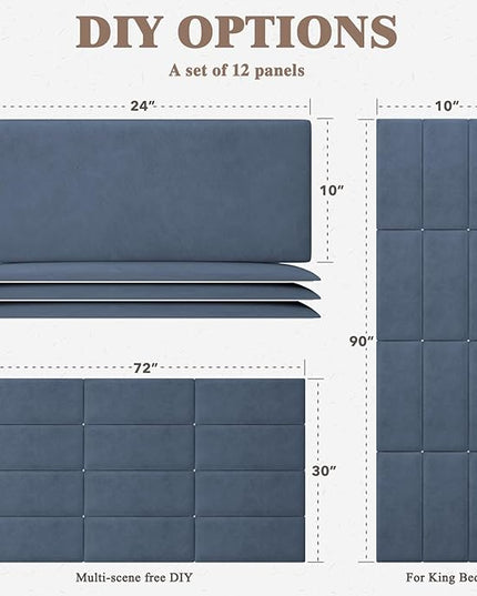 King Headboard, Wall Mounted Peel and Stick Headboard, Upholstered Leather Bed Headboard for King Size Bed, Floating Dorm Bedroom Tall Headboard Soundproof Wall Panels (12 Panels, 10"x24") - LeafyLoom