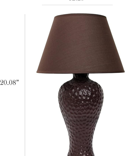 Simple Designs LT2004-BWN Textured Stucco Curvy Ceramic Table Desk Lamp with Matching Fabric Shade, Brown - LeafyLoom