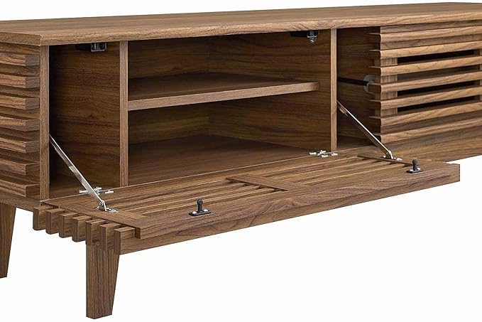Modway Render 60" Mid-Century Modern Low Profile TV Stand in Walnut, 60 Inch - LeafyLoom