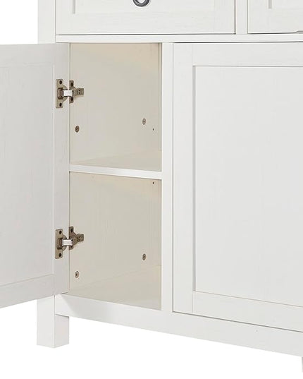 59.1" Retro Style Large Storage Space Sideboard with Flip Door and 1 Drawer,Multifunctional Buffet, w/ 4 Height-Adjustable Cabinets,for Dining, Living Room,Antique White - LeafyLoom