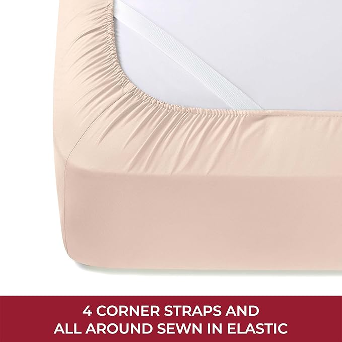 Mellanni RV Short Queen Sheets - 4 PC Iconic Collection Bedding Sheets & Pillowcases - Hotel Luxury, Extra Soft, Cooling Bed Sheets - Deep Pocket up to 10 inch (RV/Short Queen, Burnt Sand) - LeafyLoom