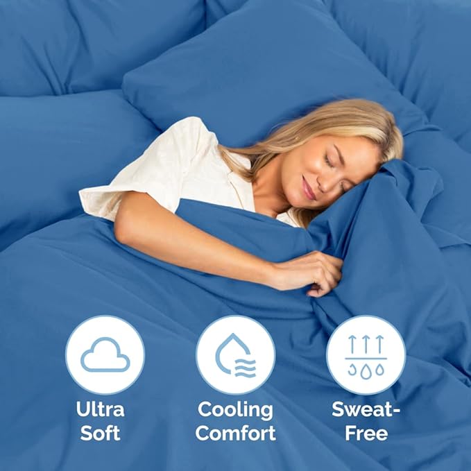 Twin XL Size 3 Piece Sheet Set - Comfy Breathable & Cooling Sheets - Hotel Luxury Bed Sheets for Women & Men - Deep Pockets, Easy-Fit, Soft & Wrinkle Free Sheets - Denim Blue Oeko-Tex Bed Sheet Set - LeafyLoom