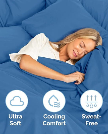 Split King Size 5 Piece Sheet Set - Comfy Breathable & Cooling Sheets - Hotel Luxury Bed Sheets for Women & Men - Deep Pockets, Easy-Fit, Soft & Wrinkle Free Sheets - Denim Blue Oeko-Tex Bed Sheet Set - LeafyLoom