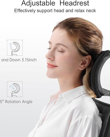 SIHOO M18 Ergonomic Office Chair for Big and Tall People Adjustable Headrest with 2D Armrest Lumbar Support and PU Wheels Swivel Tilt Function Black - LeafyLoom