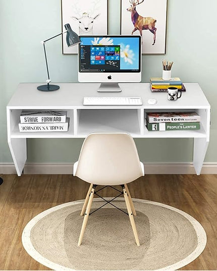Computer Floating, Home Office Working, 42.5” Laptop Table Writing w/Storage Shelves, Modern Console Media Cabinet Wall Mounted Desk Hutch, White - LeafyLoom