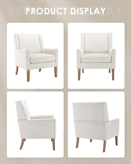 COLAMY Modern Wingback Living Room Chair, Upholstered Fabric Accent Armchair, Single Sofa chair with Lounge Seat and Wood Legs for Bedroom/Office/Reading Spaces, Beige - LeafyLoom