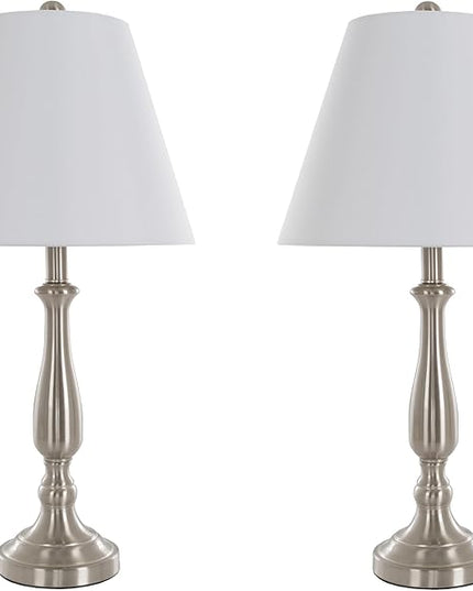 Brushed Steel Table Lamps - Set of 2 Traditional Accent Lights with LED Bulbs - Home Décor for Bedroom, Living Room, Office, or Entry by Lavish Home - LeafyLoom