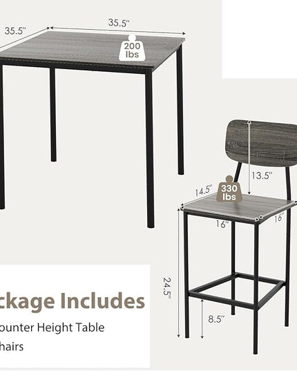 GOFLAME 5-Piece Dining Table Set for Small Space, Kitchen Table and Chairs Set for 4 with Steel Frame, Square Breakfast Table Set, Industrial Counter Height Table Set for Home Restaurant, Grey Oak - LeafyLoom