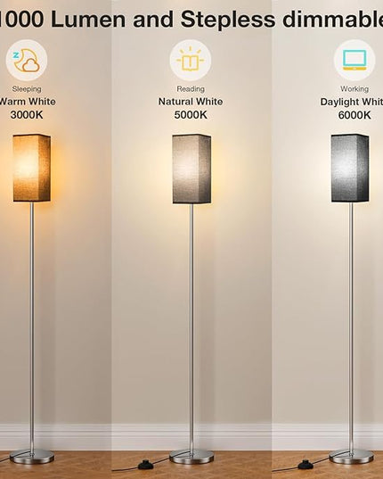 Ambimall Remote Control Floor Lamp, Stepless Dimmable, 64 Inches Tall, Include 9W Bulb, Standing Lamp for Living Room Bedroom Office (Black & Sliver) - LeafyLoom