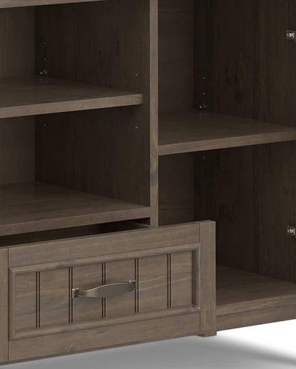 SIMPLIHOME Lev SOLID WOOD 53 Inch Wide Contemporary TV Media Stand in Smoky Brown for TVs up to 60 Inches, for The Living Room and Entertainment Center - LeafyLoom