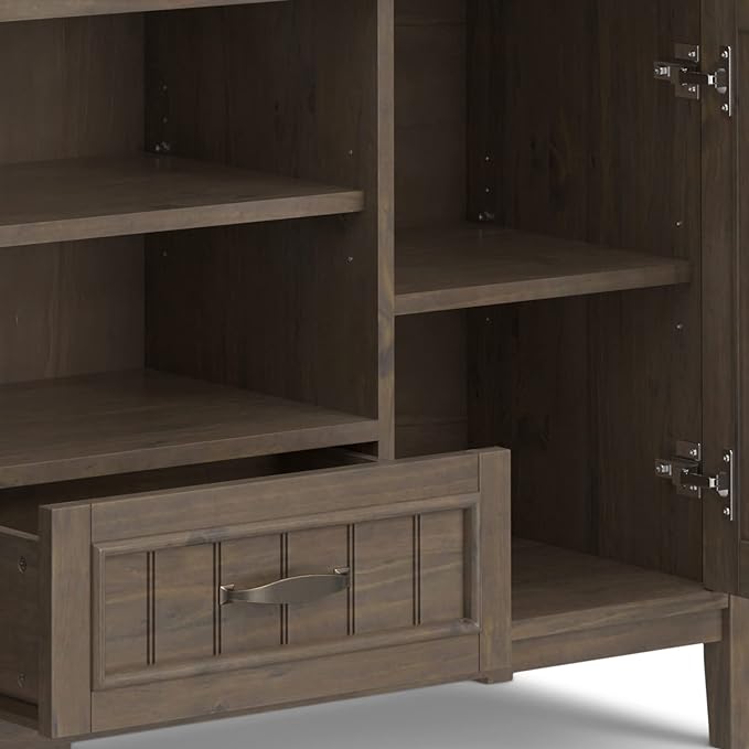 SIMPLIHOME Lev SOLID WOOD 53 Inch Wide Contemporary TV Media Stand in Smoky Brown for TVs up to 60 Inches, for The Living Room and Entertainment Center - LeafyLoom