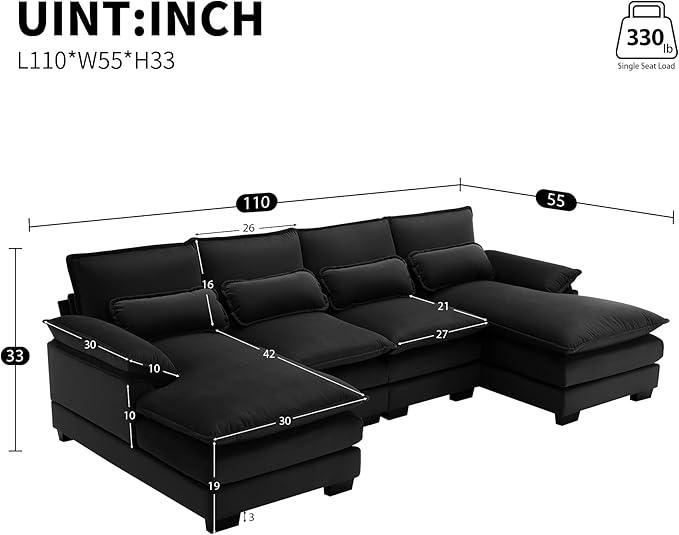 Symmetrical Modular Sectional Sofa with Chaise Lounge, 6 Seater Velvet Upholstered Cloud Couch, U Shaped Oversized Sleeper Sofa&Couches with Thicked Cushion & Detackable Backrest Living Room - LeafyLoom