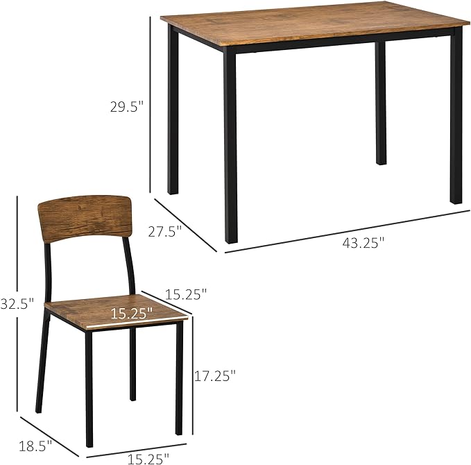 NicBex Small Dining Table Set for 4 Bar Table and Chairs Set 5 Piece Industrial Dining Table Set for 4, Rectangular Kitchen Table and Chairs, Dining Room Set for Small Space, Rustic Brown - LeafyLoom