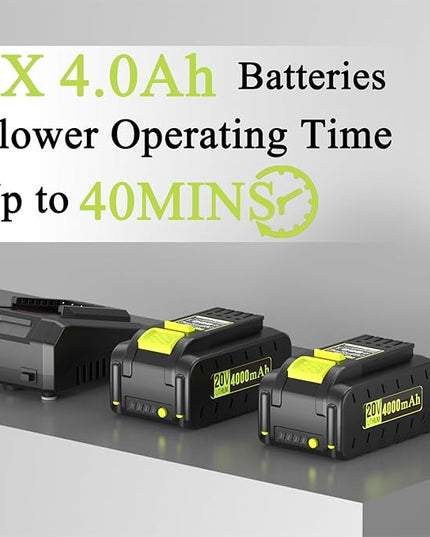 Pro Chaser Battery Powered Cordless Blower - 380 CFM with 2 X 4.0Ah 20V Batteries & Fast Charger, Lightweight Electric Leaf Blowers, 2 Variable Speed, Ideal for Yard, Patio & Sidewalk (Green) - LeafyLoom