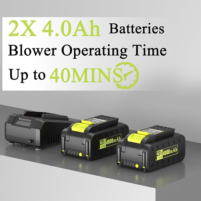 Pro Chaser Battery Powered Cordless Blower - 380 CFM with 2 X 4.0Ah 20V Batteries & Fast Charger, Lightweight Electric Leaf Blowers, 2 Variable Speed, Ideal for Yard, Patio & Sidewalk (Green) - LeafyLoom