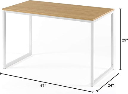ZINUS Jennifer 47 Inch Computer Workstation / Office Desk - White Frame & Natural Top - LeafyLoom