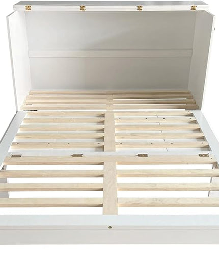 Queen Size Murphy Bed with Storage Drawer for Small Space,Bedroom, Livingroom, Guestroom, White - LeafyLoom