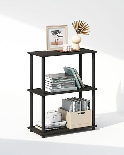 Furinno Turn-N-Tube 3-Tier Multipurpose Compact Display Rack, Shelving Unit, Bookcase, Espresso/Black - LeafyLoom